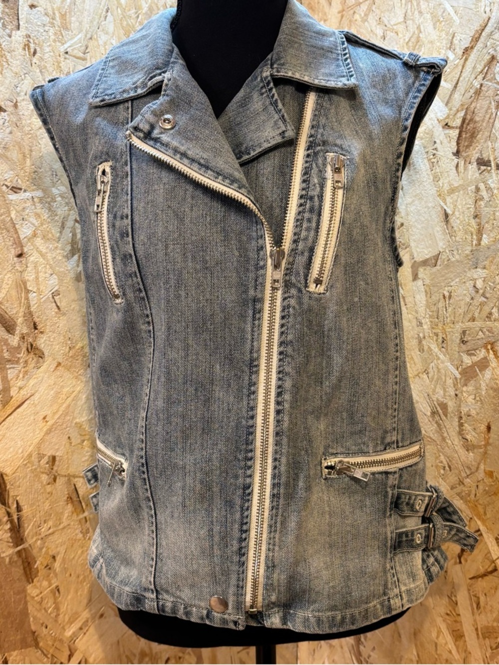 Rebecca Taylor Denim Moto Vest – Zip Front Belted – Y2K K-Pop – Size S